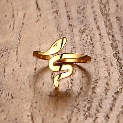 Stainless Steel Gold Animal Snake Women Rings Jewelry Minimalism Snake Gift For Him Size 6-8
