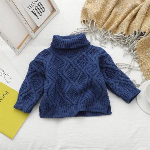 1-7Yrs Autumn Children Boys Girls Knitted Sweater Tops Thick Warm Winter Kids Solid High Collar Pullover Sweater Outfits