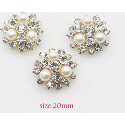 10PCS Vintage Handmade Flower Rhinestone Buttons Bling Flatback Crystal Pearl Decorative Buttons Flower Center Craft Supplies