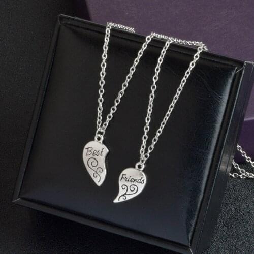 2 PCS Fashion Heart Shaped Puzzle Best Friend BFF Necklace Friendship Jewelry Pendant Necklace BFF Friendship Statement Necklace