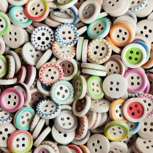 50PCs Wooden Sewing Buttons Scrapbooking Round Colorful Mixed 4 Holes 15mm Dia. Costura Botones Decorate bottoni botoes B20529
