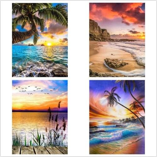 5D DIY Cartoon Diamond Painting Cross Stitch Scenery Sea Diamond Mosaic Diamond Wall Sticker Vase Suitable for Home Decor y