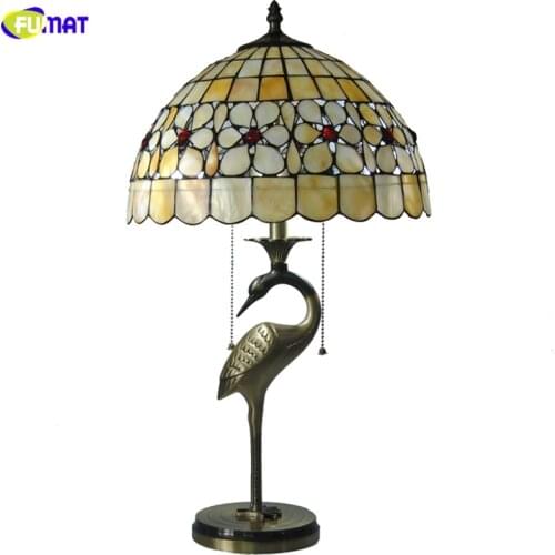 FUMAT Tiffany Pearl Floral Lampshade Table Lamps Natural Shell Crane Shape Lampholders Table Lights Bedroom Living Room Lights