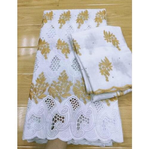 5+2 White/Gold Swiss Lace Fabric 2020 New Embroidery African Lace Fabrics 100% Cotton Fabric Swiss Voile Lace In Switzerland FS