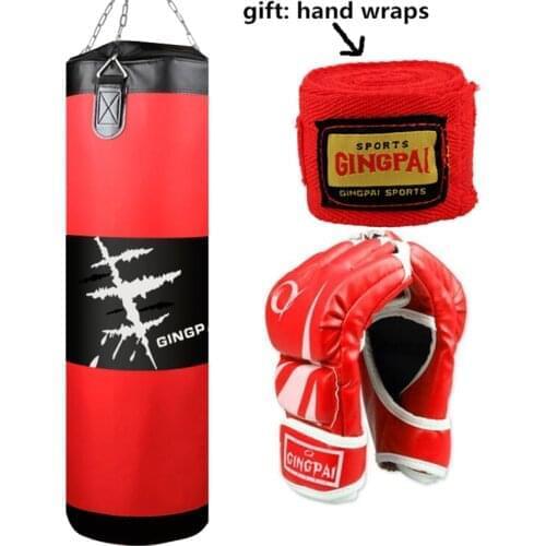 GINGPAI MMA Sanda Boxing Empty Fill Sandbags Boxing Gloves Half MItts Punching Bags Hand Wraps Set Sports Fitness Equipment Suit