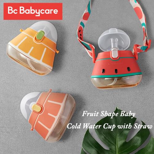BC Babycare 260ml Cute Shape Baby Cup with Straw Leak-proof Water Bottle for Kids Drinking Shoulder Strap Training Fruit Cup