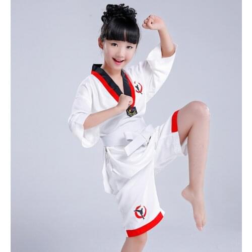 Kids Taekwondo Uniform Taekwondo Uniforms WTF Mooto Karate Judo Taekwondo Dobok Suit Children Short Sleeve TKD Clothing