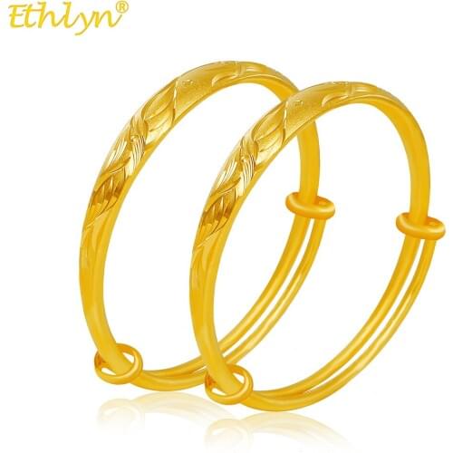 Ethlyn Trendy Gold Color Women Engraved Pattern Bangles Bracelet Adjustable Lovers Present (2pcs/lot) MY71