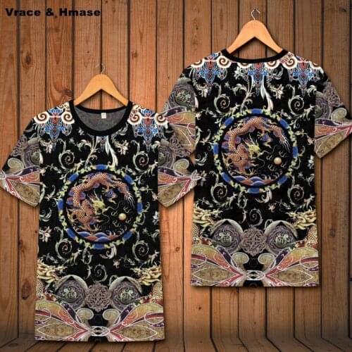 Chinese style dragon totem exquisite printing short sleeve t shirt Summer 2018 quality soft comfortable elastic t shirt menM-6XL