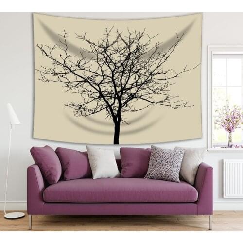 Tapestry Tree Branches Leaves without Silhouette Autumn Days Rural Nature Theme Black and Beige Photo Printed