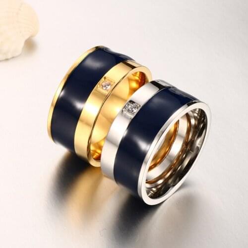 JOVO Navy Blue Mens Rings with Silver/Gold Color Quality Stainless Steel High Polished Rings for Women Men Couple Rings