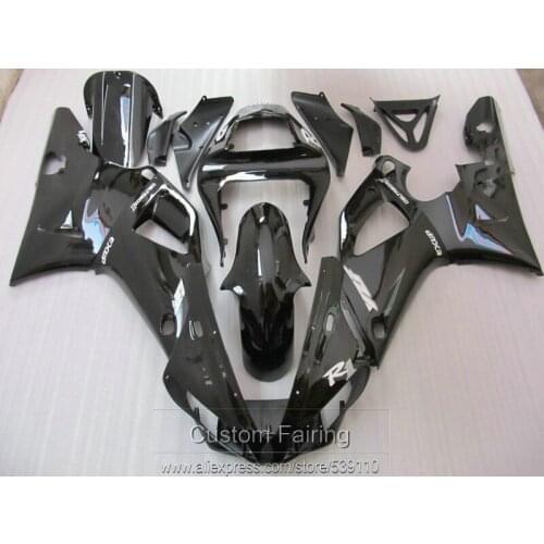 High quality plastic fairing kit for Yamaha R1 00 01 glossy black fairings set YZF R1 2000 2001TS20