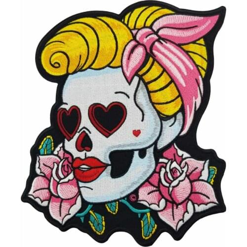 Loving Eyes Pink Girl Pink Rose patch Embroidered Applique Label punk biker Patches Clothes Stickers Apparel Accessories Badge