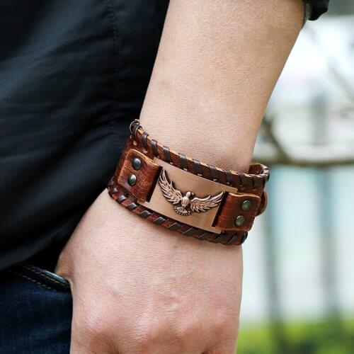 Vintage Egale Religious Viking Wide Leather Bracelet Mens Trendy Jewelry Punk Adjustable Wrap Bracelets