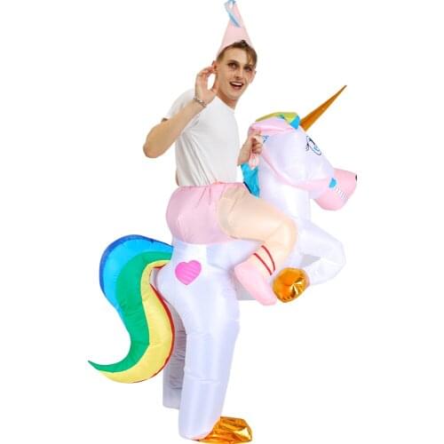 Adult Kids Inflatable Costume Rainbow Unicorn Cosplay Clothes Halloween Costumes For Women Men Party Dress Jumpsuit