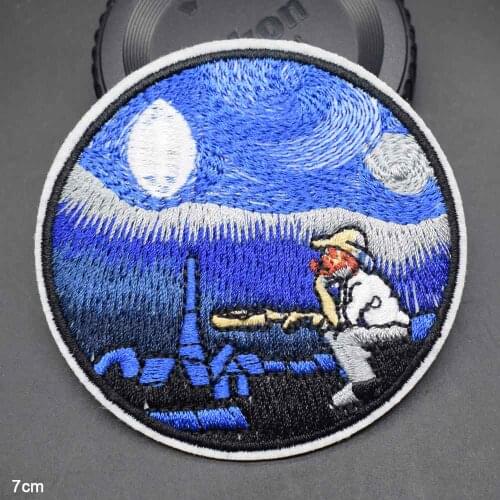 Van Gogh Painting The Starry Night Iron On Embroidered Clothes Patches For Woman Girl Clothing Stickers Garment Wholesale
