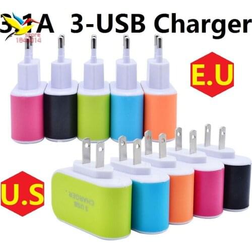 Candy Color 5V 3.1A US EU Plug 3usb tree 3 Ports USB Wall Home Charger Adapter for iPhone 5s 6s 7 for Samsung S6 S7 edge 100 pcs