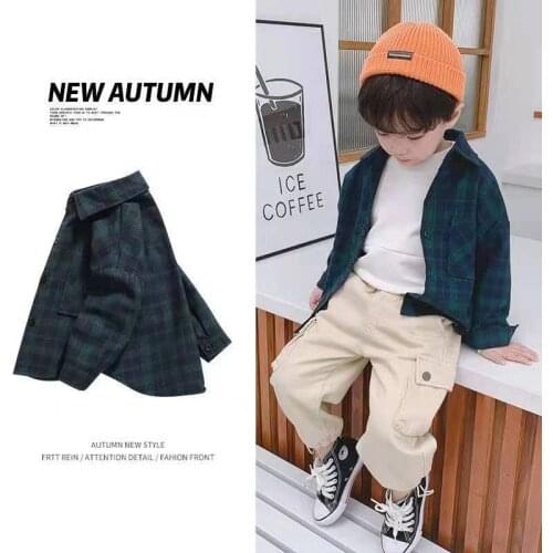 New Teenager Fashion Kids Boys Shirts Toddler Long Sleeve Plaid Blouse Spring Autumn Pocket Cotton Children Boys 3-12 Years