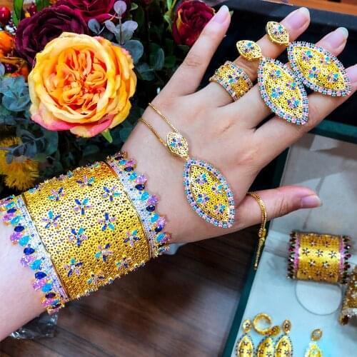 New Luxury Noble Women Gorgeous Necklace Bangle Earrings Ring 4 PCS for Women Bridal Jewelry Sets Wedding Noble Set african