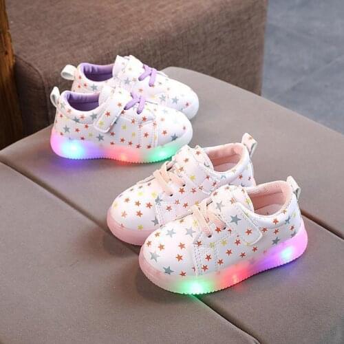 2021 spring autumn new childrens sports shoes with lights stars soft soles girls' sneakers single shoes boys' baby shoes