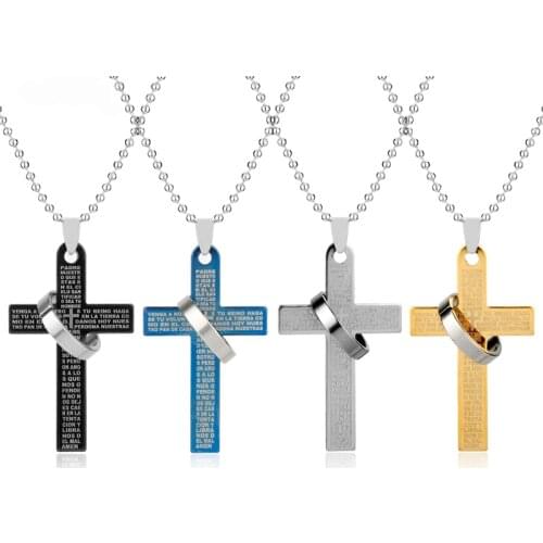 4 Colors Jesus Cross Pendant Necklace Jewelry Laser Inscription Black/Gold Color Bible Necklaces Jewelry Cut Gift for Christian