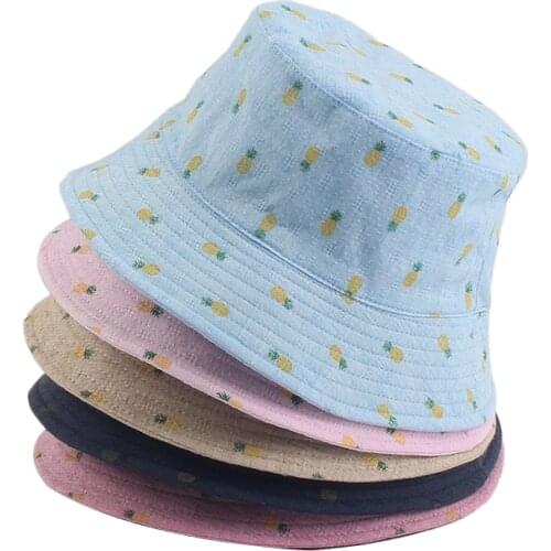 New Fashion South Korea Vintage Print Pineapple Bucket Hats Hat with Fruit Women Bob Chapeau Femme Hip Hop Caps Fisherman 2021
