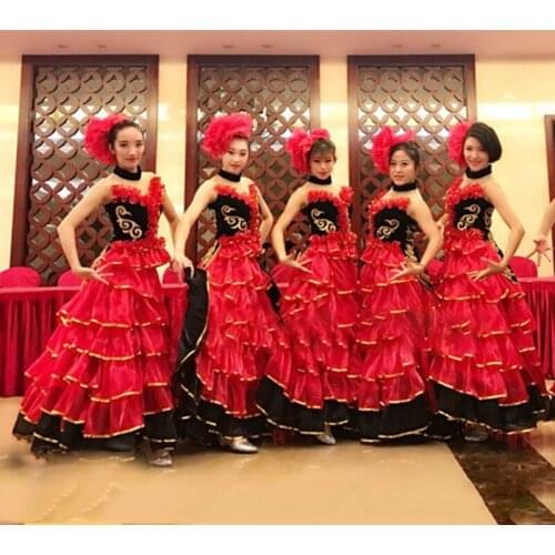 Flamenco Dress Gypsy Skirt Woman Spain Belly Costume Big Petal Chorus Stage Performance Wear