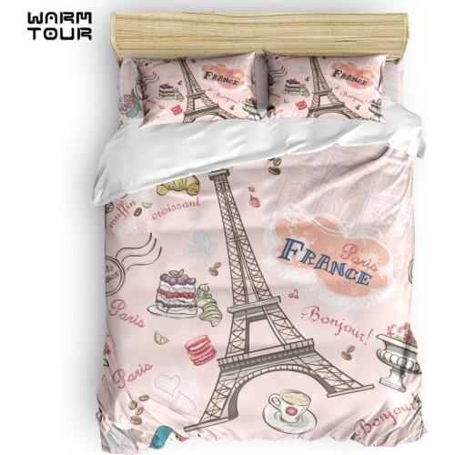 WARMTOUR Duvet Cover Pink Retro Eiffel Tower Duvet Cover Set 4 Piece Bedding Set For Beds DHL Shipping Methods
