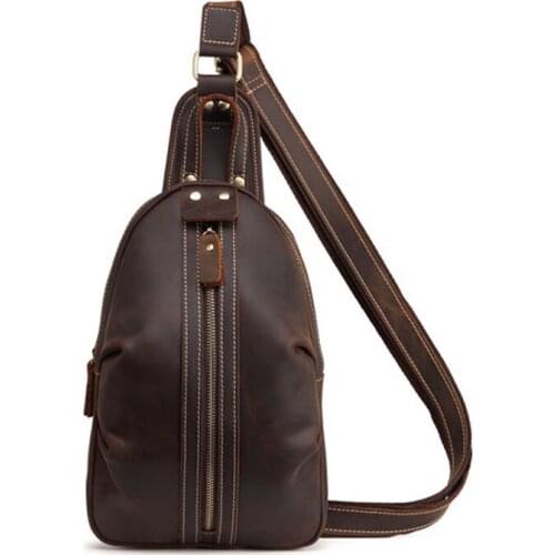 BOLEKE Genuine Leather Sling Rucksack Back Pack Shoulder Men Vintage Crazy Horse Cowhide Messenger Bag Casual Cross Body Chest