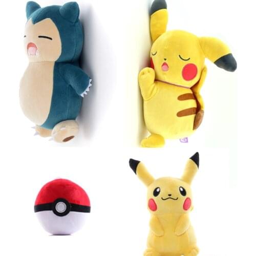 TAKARA TOMY Anime Pokemoned Kawaii Plush Toys Sleeping Face Pikachus Snorlax stuffed soft Dolls Decorative Gifts for children
