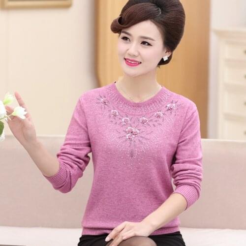 Spring Autumn middle-aged Women O neck Sweater Plus size Fashion Loose Long-sleeve Knit Pullover Short Warm Womens Wool Sweaters