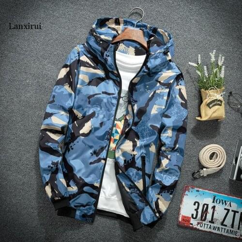 Windbreaker Jackets Men Casual Spring Hooded Camouflage Jacket Mens Streetwear Hip hop Sportwear Camo Army Jacket Clothes