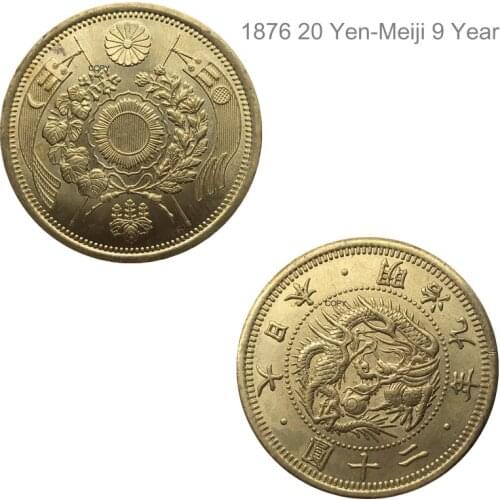 Japan 1876 Coin 20 Yen Meiji 9 Year Gold Coin Brass Copy Coin