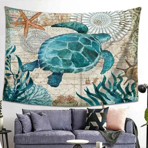 Fun Fervent Washable Creative Ocean Turtle Tapestry Art Aesthetics Modern Design Living Room Home Decoration Wall Tapestry