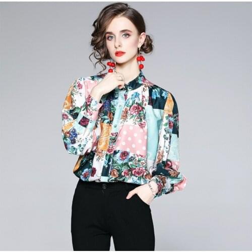 Long Latern Sleeves chemise femme O neck blouse women Button Up camisas de mujer Floral Print blusas y camisas blusas Shirt Sexy