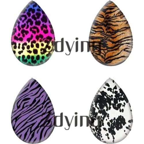 Zdying 10pcs/lot Animal Tiger Snake Leopard Pattern Water Tear Drop Glass Photo Cabochon Demo Flat Back DIY Jewelry Findings