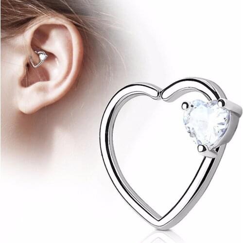 1pair Punk Cartilage Crystal Heart Earring Women Silver Plated Rhinestone Heart Flower Piercing Earring Body Piercing Jewelry
