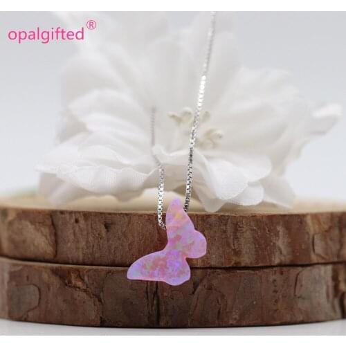 1pc High Quality Synthetic 8.6x14.1mm OP58 Fire Pink Opal butterfly with 925 Sterling Silver Opal Necklace Animal Opal Pendant