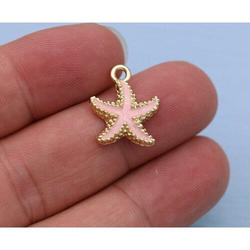 10PCS Gold Color Crystal Enamel Pink Starfish Charms Pendants for Jewelry Making Bracelet Necklace DIY Earrings Handmade Craft