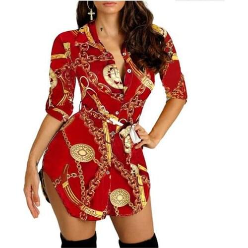 2021 Explosion Models Casual Ladies Shirt Dress Fashion Printed Shirt Collar Dress Multi-color Optional
