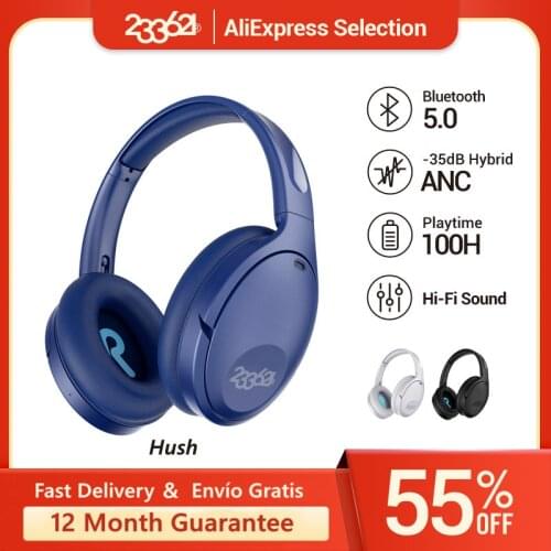 Hush Bluetooth Wireless Earphone 100H Playtime Active Noise Cancelling Over-Ear Headsets Touch Control Deep Bass Headphones