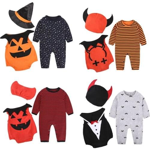 3pcs Baby boy Clothes Halloween Cosplay ToddlerNewborn Baby Girl Romper+ Jumpsuits+Hat Pumpkin Kids Clothing Outfits Clothes