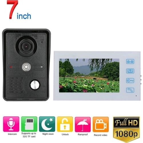 7 inch Record Wired Video Door Phone Doorbell Intercom System with 2pcs AHD 1080P Camera and 2CH Security Camera