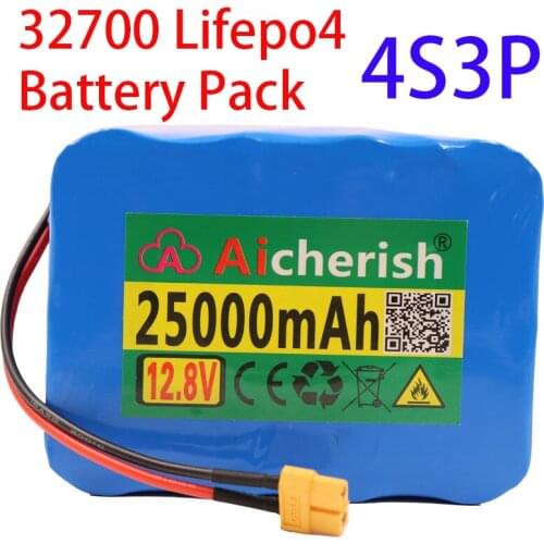 Lifepo4 32700 Battery Pack 4S3P Balanced 12.8V 25Ah 25000mAh With 40A BMS For Electric Boat and Uninterrupted Power Supply