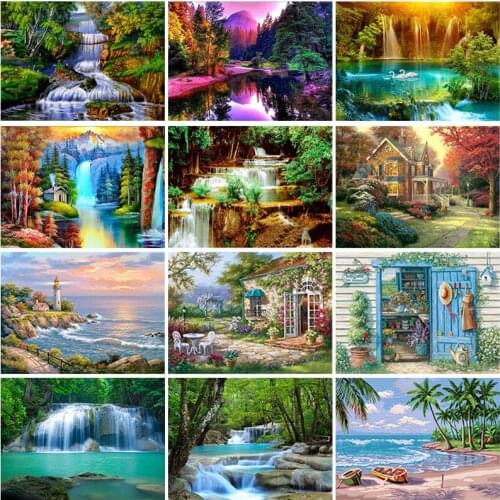 DIY 5D Diamond Painting House Full Round Diamond Embroidery Mosaic Cross Stitch Rhinestone Landscape Village Villa Home Decor