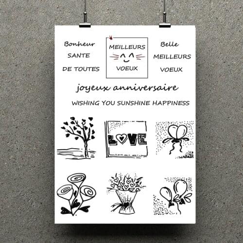 AZSG France LOVE Flower / Balloon Clear Stamps For Scrapbooking DIY Clip Art /Card Making Decoration Silicone Stamps Crafts