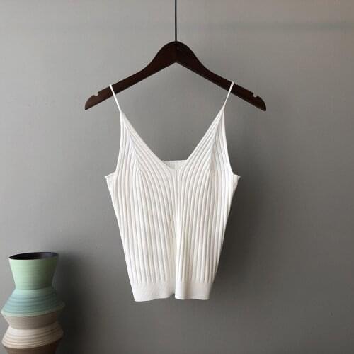 Knitted Ribbed Basic Camisole Women Clothing Sexy Deep V Neck Tanks Ladies Bottoming Tops Backless Camis Female Clothes Summer