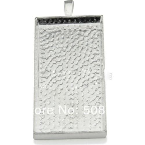Free Ship!!! 30pcs Silver Plated Rectangle Blank Pendant Trays / Bezels 24x48mm / glass pendant setting