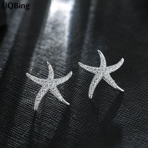 Free Shipping Fashion Starfish Zircon 925 Sterling Silver Stud Earrings Jewelry Pendientes Brincos