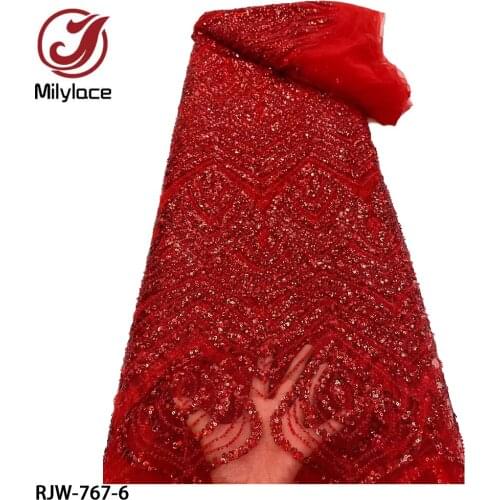 Shiny laceTube Beads Lace with Sequins French Tulle Lace Fabric Beaded African Lace Sequins Nigerian Fabric for Wedding RJW-767